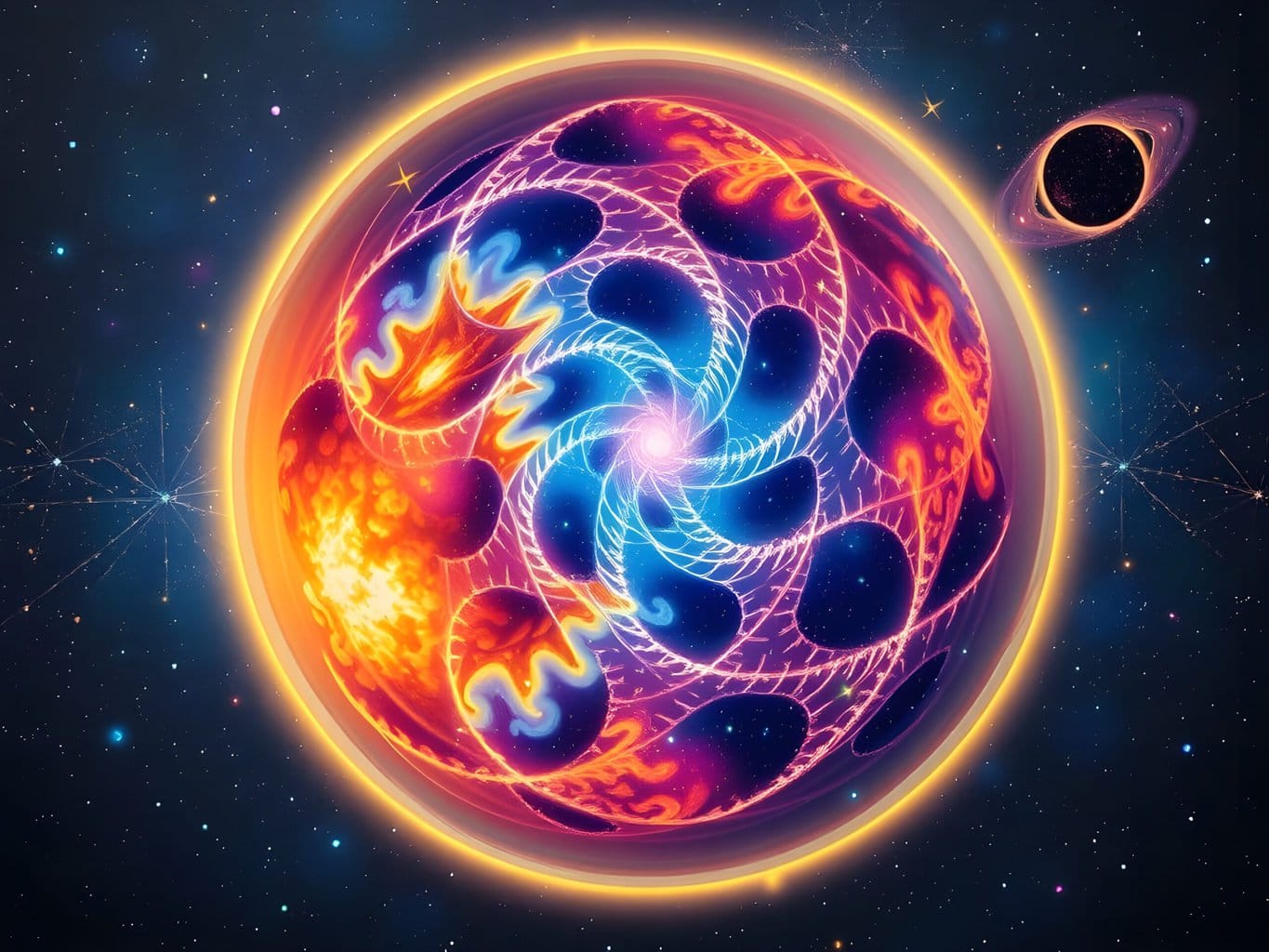 Colorful cosmic illustration of abstract celestial bodies