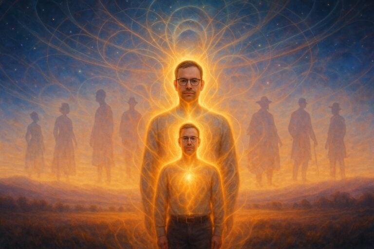 the center of yourself | Painting of man with luminous, mystical energy aura
