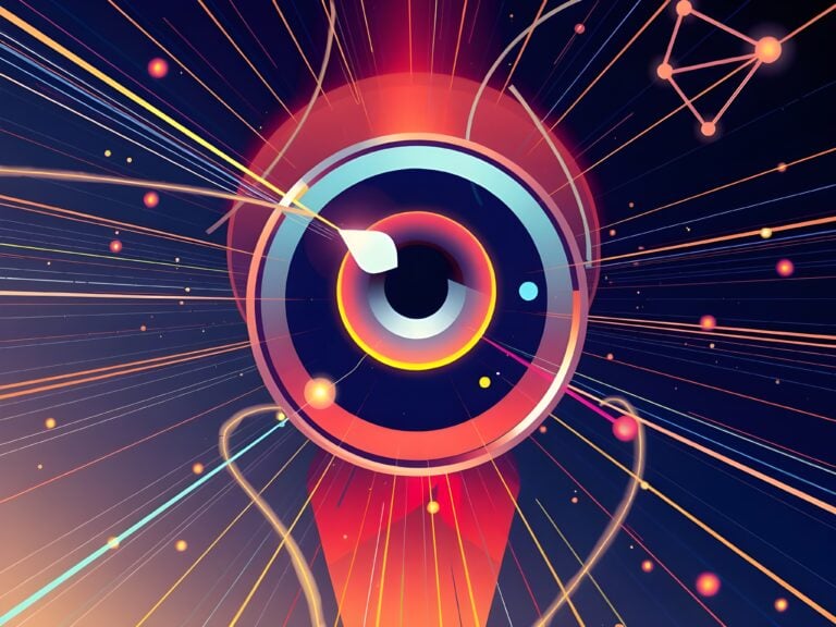 Consciousness as the observer | Abstract cosmic eye with vibrant rays and particles