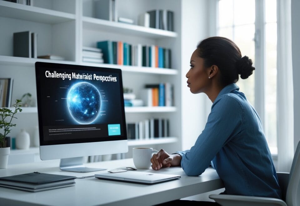 Without Our Consciousness Reality Does Not Exist | Woman studying holographic globe on computer screen