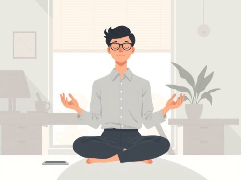 mini meditations are a way to create peace of mind at work | Man meditating peacefully in modern home office