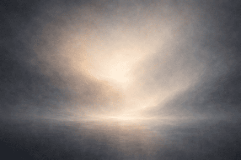 Soft glowing light over misty water horizon