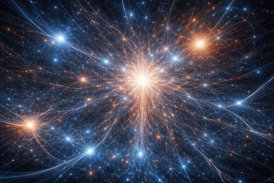 Glowing cosmic network of interconnected stars and light