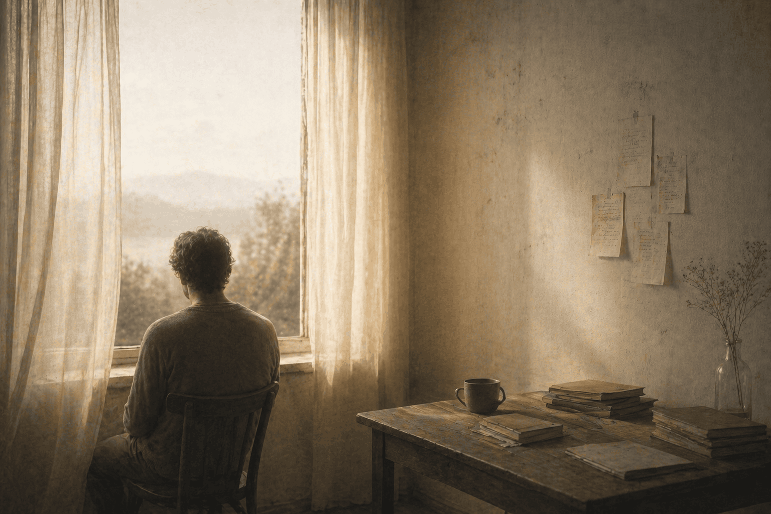 Person sitting by window in warm light